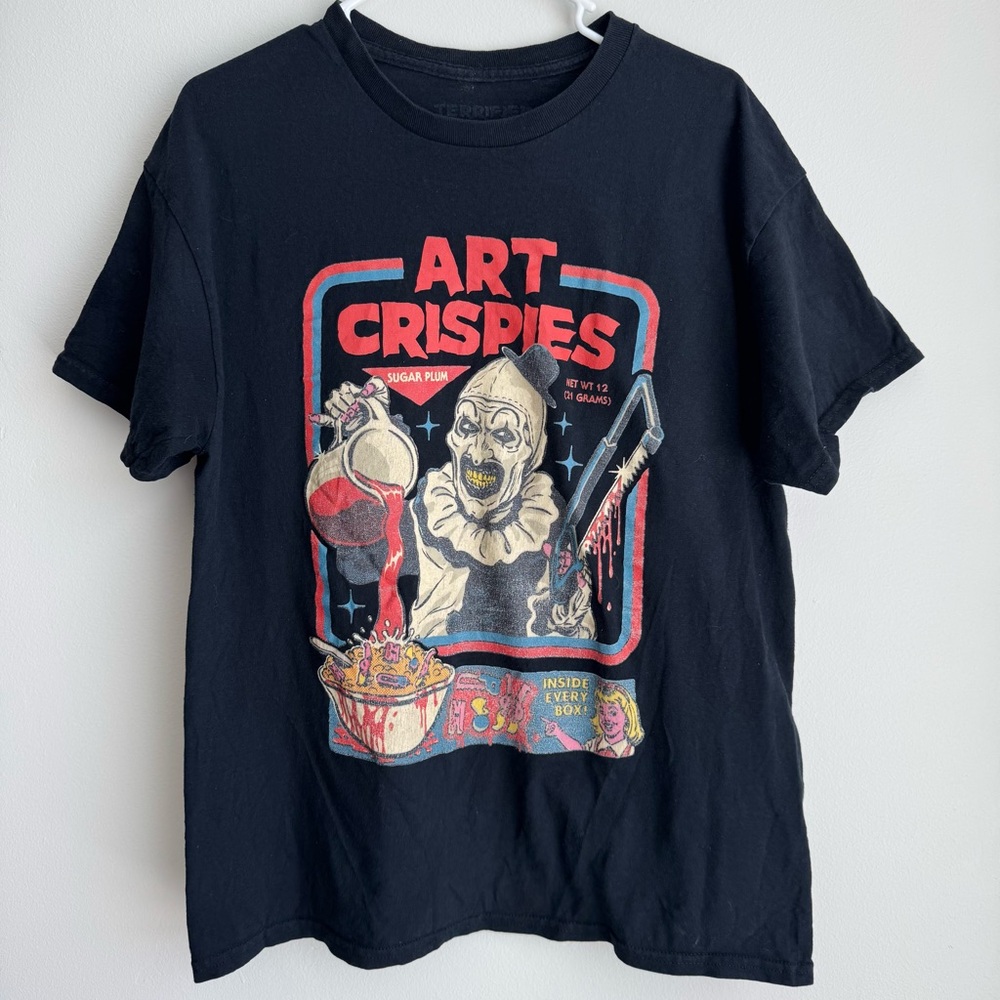 Art Crispies Graphic Tee - Black with Red and Multicolor Design Size Large